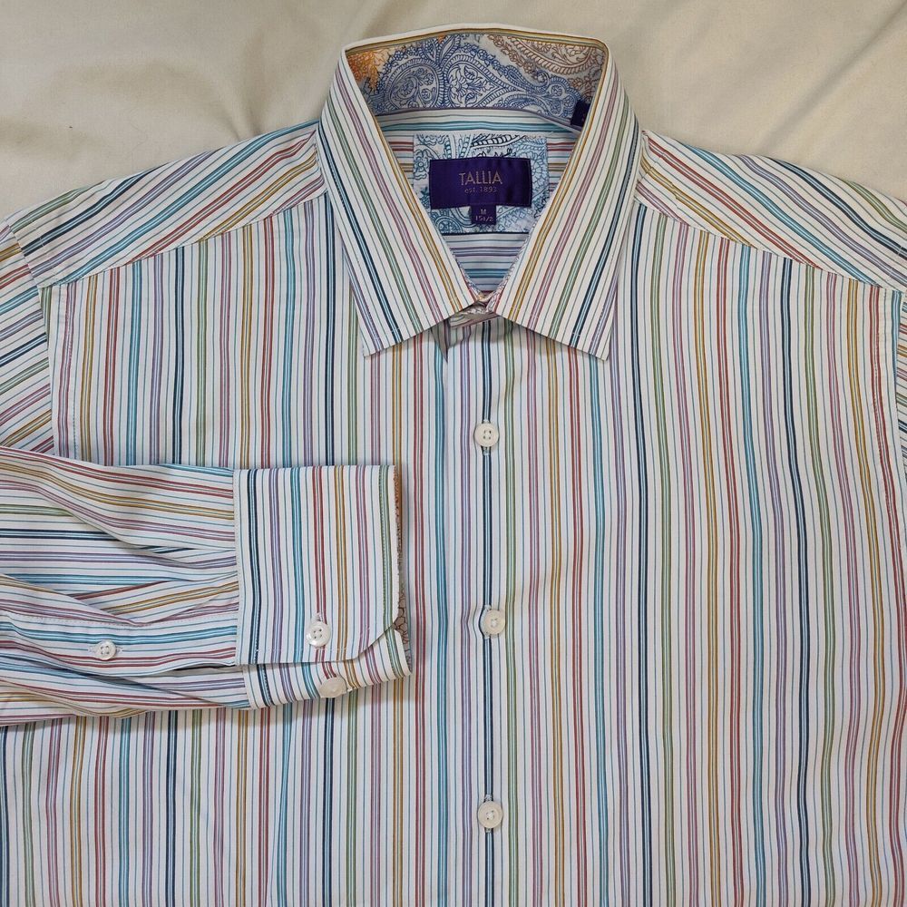 Tallia Mens Size 15.5 MultiColor Stiped Button Up Long Sleeve Shirt